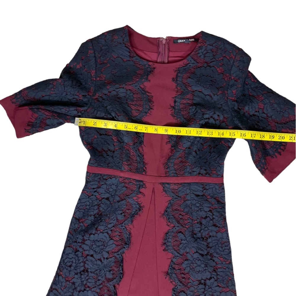 Gianni Bini Fit-and-Flare Burgundy Dress with Black Lace Overlay - Picture 6 of 9